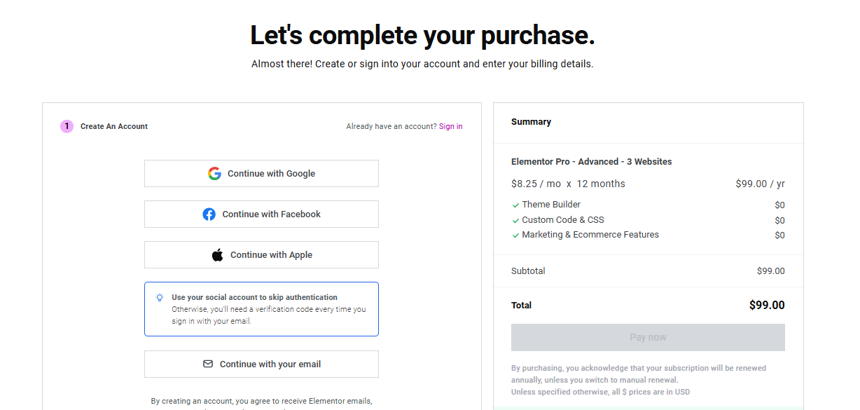 Elementor Checkout