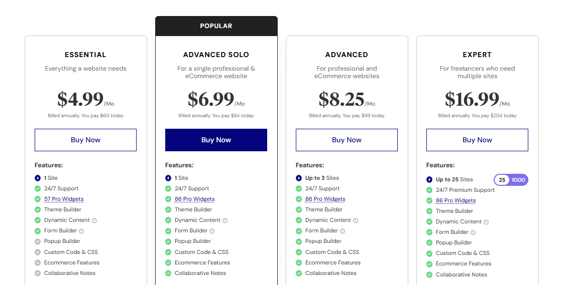 Elementor Pro Plans