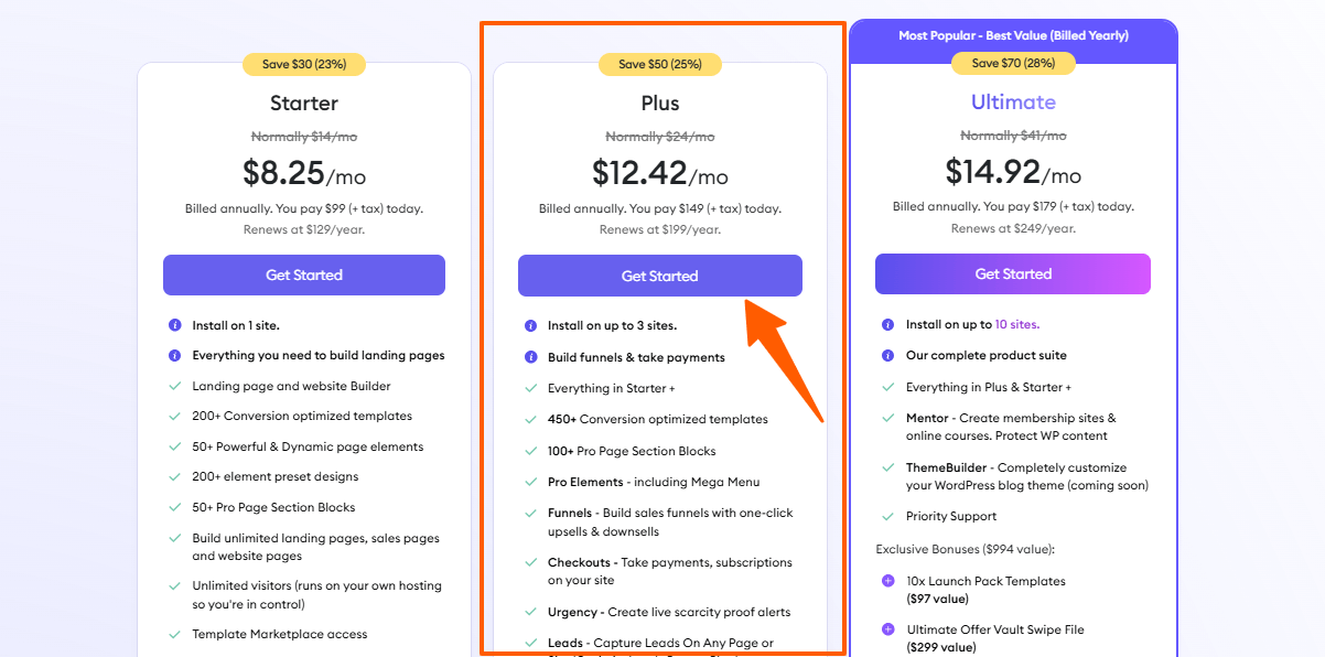 Choose a OptimizePress Plan