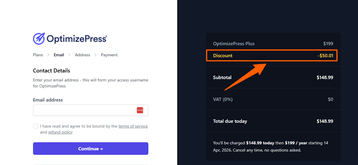 OptimizePress Discount Apply