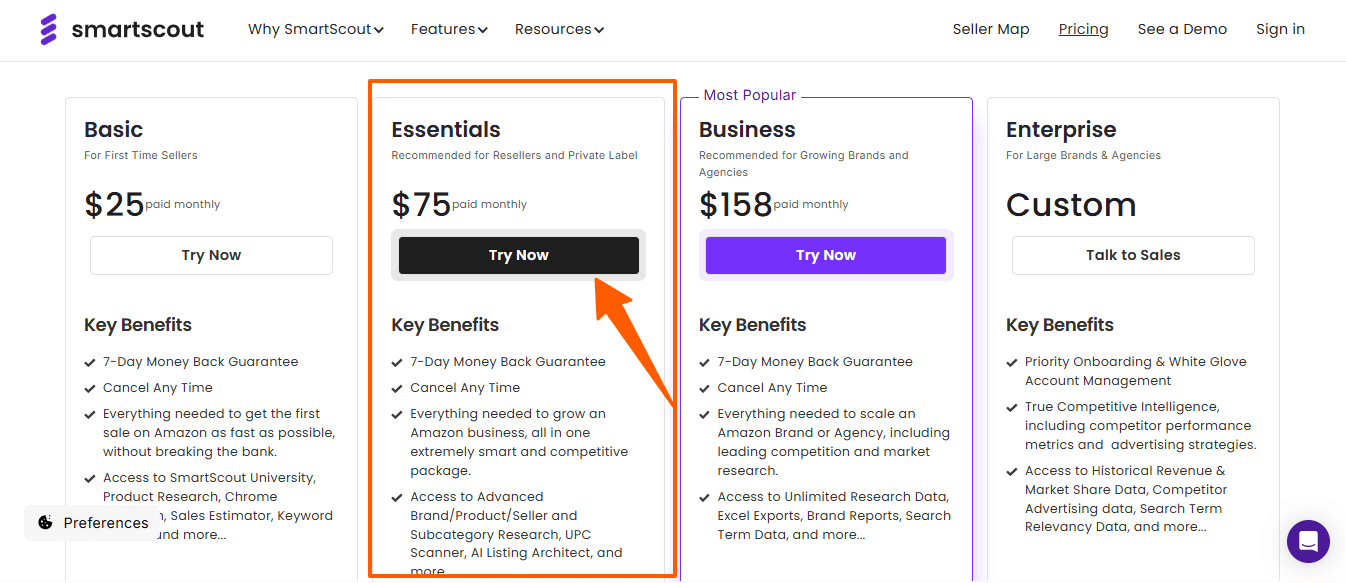Select a SmartScout Plan