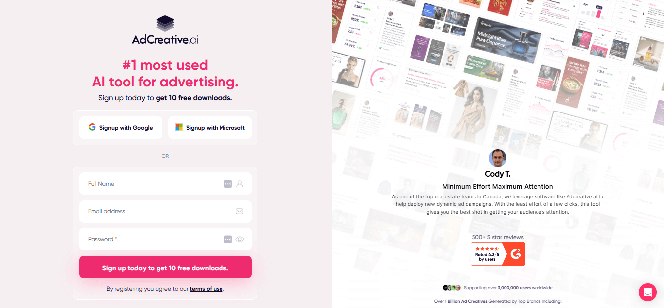 Create an account with AdCreative.ai